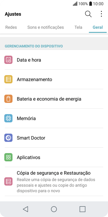 Pressione Cópia de segurança e Restauração. Pressione Cópia de segurança e Restauração.