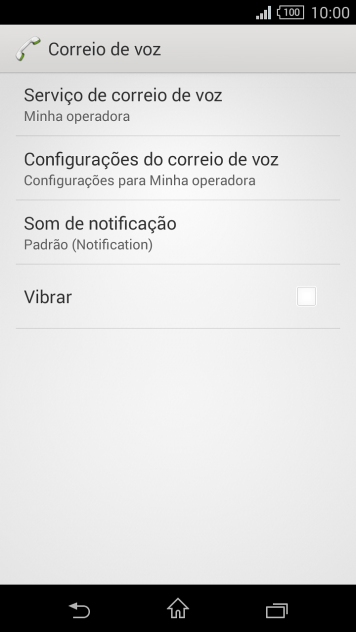 Pressione Configurações de correio de voz. Pressione Configurações de correio de voz.