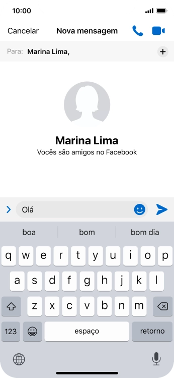 Escreva a mensagem desejada, e pressione o ícone de enviar. Escreva a mensagem desejada, e pressione o ícone de enviar.