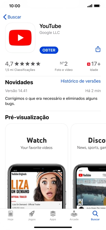 Pressione OBTER, e siga as indicações da tela para instalar o app. Pressione OBTER, e siga as indicações da tela para instalar o app.