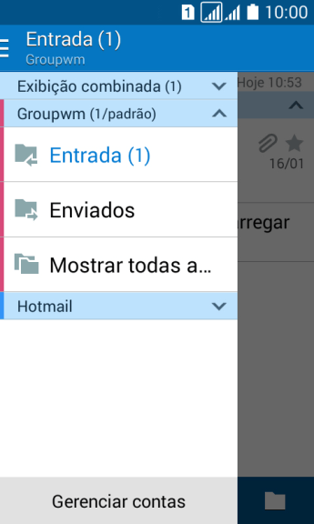 Pressione a caixa de entrada abaixo da conta de e-mail desejada. Pressione a caixa de entrada abaixo da conta de e-mail desejada.