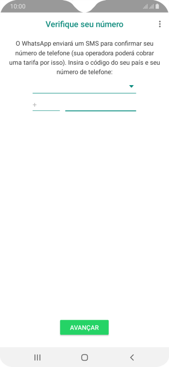 Pressione AVANÇAR. Aguarde até que o celular receba uma SMS para confirmar seu número de telefone. Pressione AVANÇAR. Aguarde até que o celular receba uma SMS para confirmar seu número de telefone.