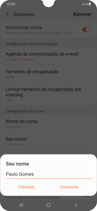 Digite o nome do remetente, e pressione Concluído. Digite o nome do remetente, e pressione Concluído.