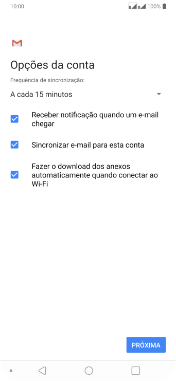 Se a tela mostrar essa imagem, sua conta foi reconhecida e configurada automaticamente. Siga as instruções da tela para inserir mais informações e finalizar a configuração. Se a tela mostrar essa imagem, sua conta foi reconhecida e configurada automaticamente. Siga as instruções da tela para inserir mais informações e finalizar a configuração.
