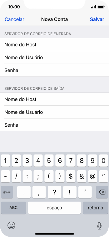 Pressione Senha e digite a senha da sua conta e-mail. Pressione Senha e digite a senha da sua conta e-mail.