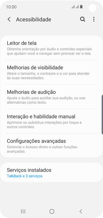 Pressione Serviços instalados. Pressione Serviços instalados.