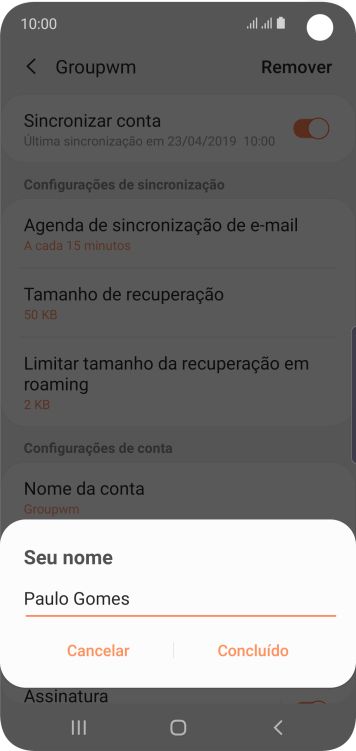 Digite o nome do remetente, e pressione Concluído. Digite o nome do remetente, e pressione Concluído.