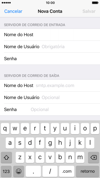 Pressione Nome de Usuário, e digite o nome de usuário da sua conta e-mail. Pressione Nome de Usuário, e digite o nome de usuário da sua conta e-mail.