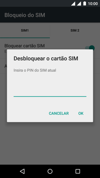 Digite um código PIN de quatro cifras e pressione OK. O código PIN padrão é 1010. Digite um código PIN de quatro cifras e pressione OK. O código PIN padrão é 1010.