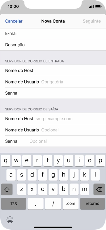 Pressione Nome de Usuário, e digite o nome de usuário da sua conta e-mail. Pressione Nome de Usuário, e digite o nome de usuário da sua conta e-mail.