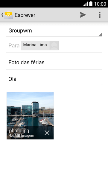 Pressione o ícone de enviar, quando você terminar de escrever seu e-mail. Pressione o ícone de enviar, quando você terminar de escrever seu e-mail.