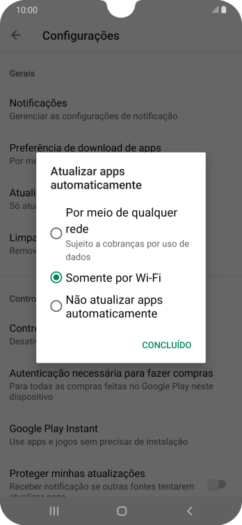 Para ativar a atualização automática de apps via rede celular, você deve pressionar Por meio de qualquer rede. Para ativar a atualização automática de apps via rede celular, você deve pressionar Por meio de qualquer rede.