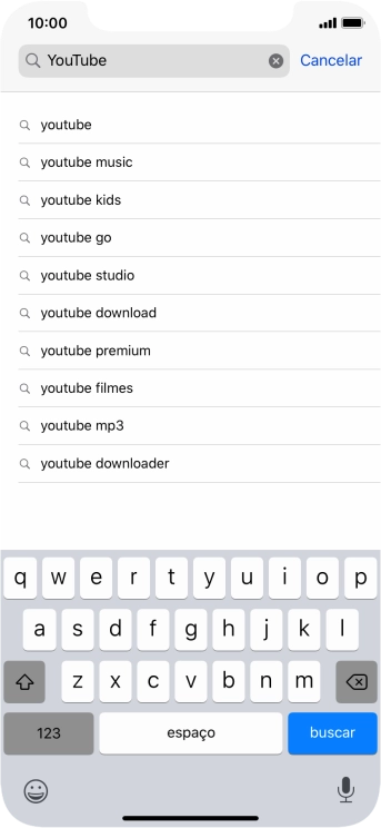 Digite YouTube, e pressione buscar. Digite YouTube, e pressione buscar.