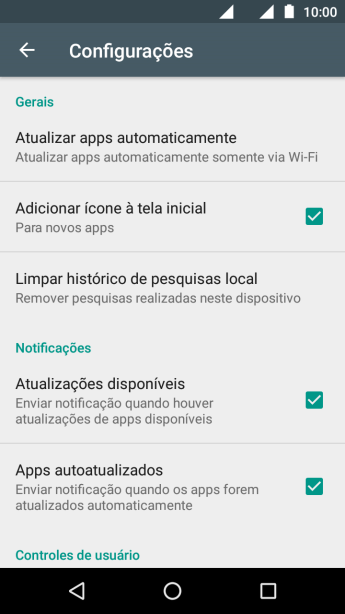 Pressione Atualizar apps automaticamente. Pressione Atualizar apps automaticamente.