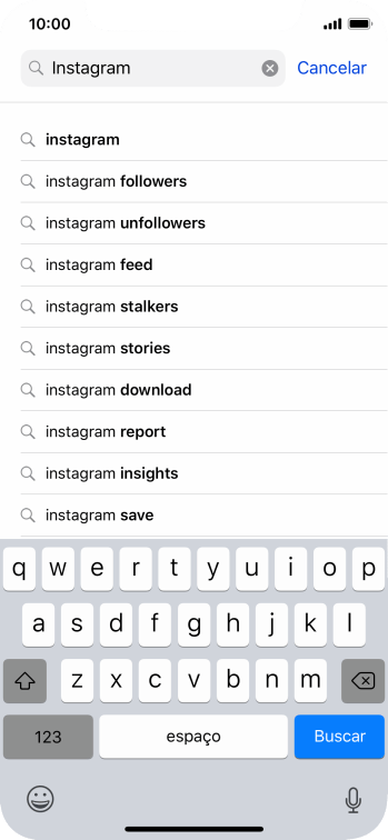 Digite Instagram, e pressione Buscar. Digite Instagram, e pressione Buscar.