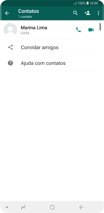 Pressione o ícone de busca, e digite as primeiras letras do nome do contato. Pressione o ícone de busca, e digite as primeiras letras do nome do contato.