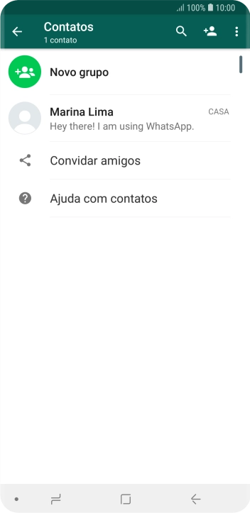 Pressione o ícone de busca, e digite as primeiras letras do nome do contato. Pressione o ícone de busca, e digite as primeiras letras do nome do contato.