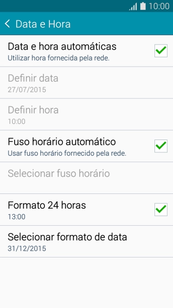Pressione Data e hora automáticas para ativar a função. Pressione Data e hora automáticas para ativar a função.