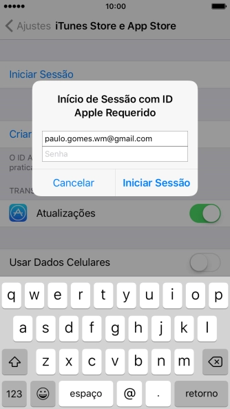Pressione Senha, e digite a senha do seu ID Apple. Pressione Senha, e digite a senha do seu ID Apple.