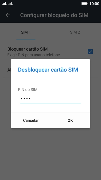 Digite um código PIN de quatro cifras e pressione OK. O código PIN padrão é 1010. Digite um código PIN de quatro cifras e pressione OK. O código PIN padrão é 1010.