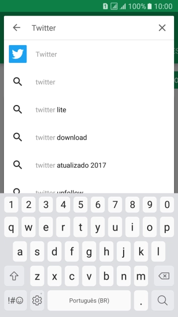 Digite Twitter e pressione o ícone de busca. Digite Twitter e pressione o ícone de busca.