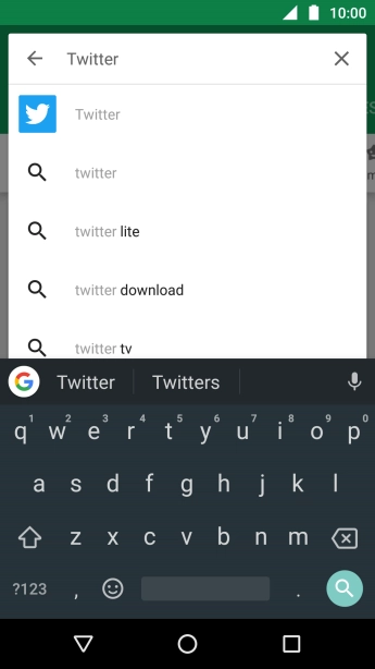 Digite Twitter e pressione o ícone de busca. Digite Twitter e pressione o ícone de busca.