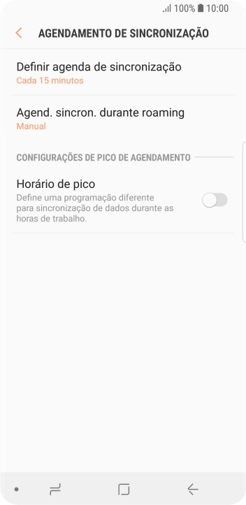 Pressione Definir agenda de sincronização. Pressione Definir agenda de sincronização.