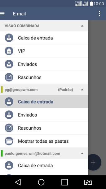Pressione a caixa de entrada abaixo da conta de e-mail desejada. Pressione a caixa de entrada abaixo da conta de e-mail desejada.