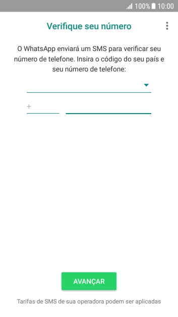 Pressione AVANÇAR. Aguarde até que o celular receba uma SMS para confirmar seu número de telefone. Pressione AVANÇAR. Aguarde até que o celular receba uma SMS para confirmar seu número de telefone.