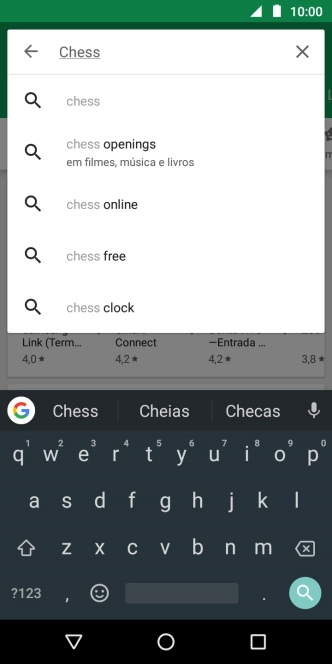 Insira o nome ou assunto do app desejado, e pressione o ícone de busca. Insira o nome ou assunto do app desejado, e pressione o ícone de busca.