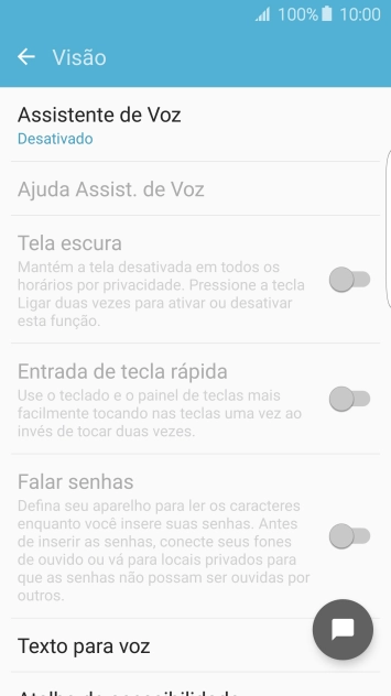 Pressione Texto para voz, e siga as indicações da tela para configurar a velocidade da fala. Pressione Texto para voz, e siga as indicações da tela para configurar a velocidade da fala.