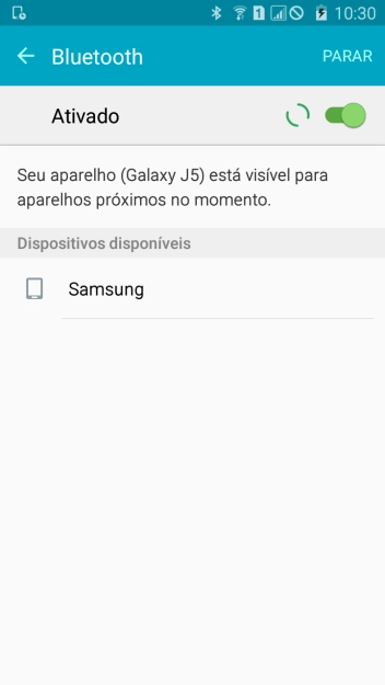 Pressione o dispositivo Bluetooth desejado, e siga as instruções da tela para conectar o dispositivo ao seu celular. Pressione o dispositivo Bluetooth desejado, e siga as instruções da tela para conectar o dispositivo ao seu celular.