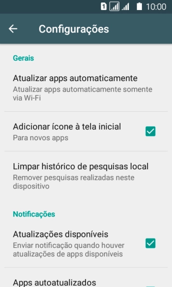 Pressione Atualizar apps automaticamente. Pressione Atualizar apps automaticamente.