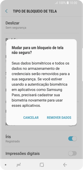 Pressione REMOVER DADOS. Pressione REMOVER DADOS.