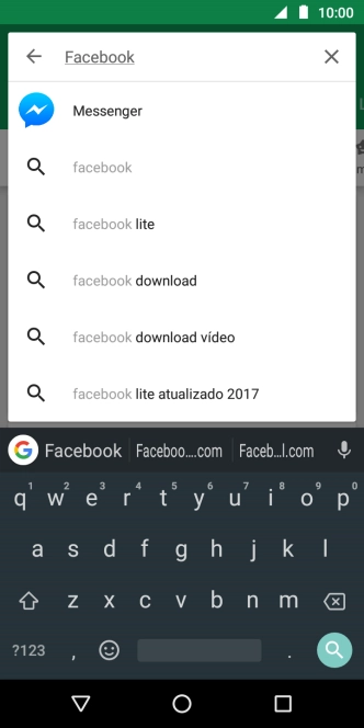 Digite Facebook e pressione o ícone de busca. Digite Facebook e pressione o ícone de busca.