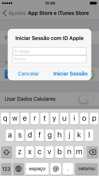 Pressione ID Apple, e digite a senha do seu ID Apple. Pressione ID Apple, e digite a senha do seu ID Apple.