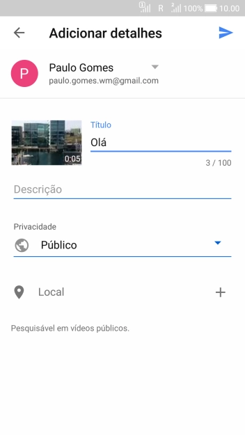 Escreva o texto desejado, e pressione o ícone de upload. Escreva o texto desejado, e pressione o ícone de upload.