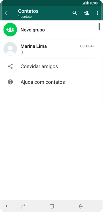 Pressione o ícone de busca, e digite as primeiras letras do nome do contato. Pressione o ícone de busca, e digite as primeiras letras do nome do contato.