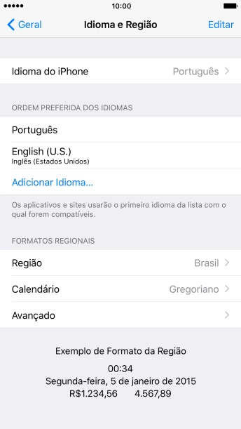 Pressione Idioma do iPhone. Pressione Idioma do iPhone.