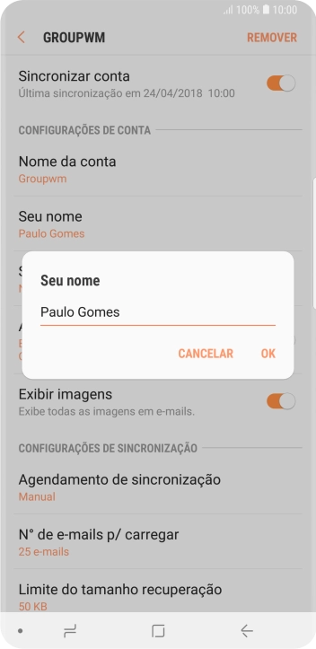 Digite o nome do remetente, e pressione OK. Digite o nome do remetente, e pressione OK.
