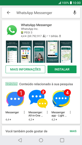 Pressione WhatsApp Messenger. Pressione WhatsApp Messenger.