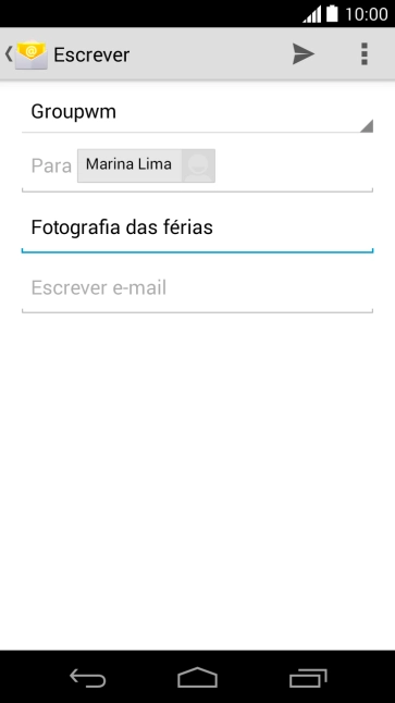 Pressione Escrever e-mail, e escreva o texto do seu e-mail. Pressione Escrever e-mail, e escreva o texto do seu e-mail.