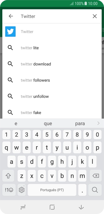 Digite Twitter e pressione o ícone de busca. Digite Twitter e pressione o ícone de busca.