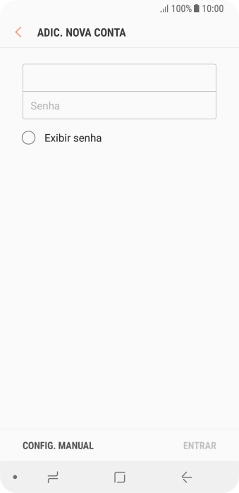 Pressione Senha e digite a senha da sua conta e-mail. Pressione Senha e digite a senha da sua conta e-mail.