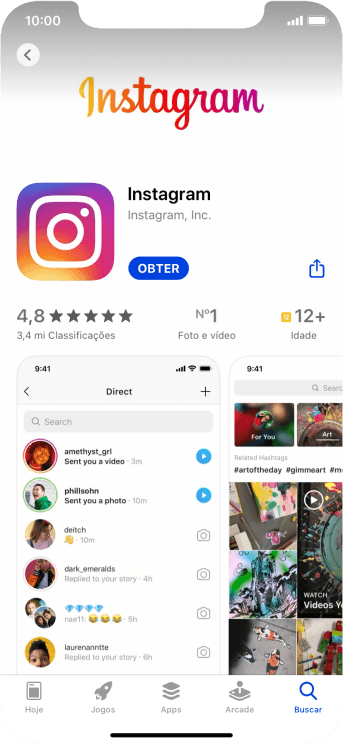 Pressione OBTER, e siga as indicações da tela para instalar o app. Pressione OBTER, e siga as indicações da tela para instalar o app.