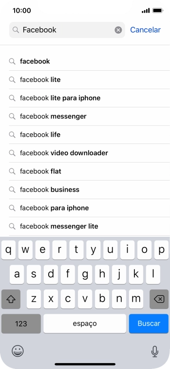 Digite Facebook, e pressione Buscar. Digite Facebook, e pressione Buscar.