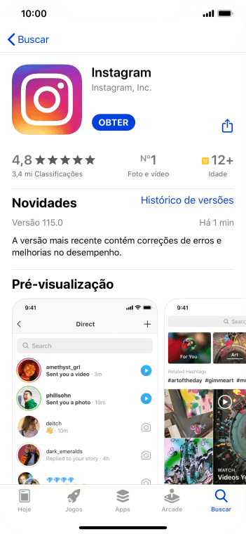 Pressione OBTER, e siga as indicações da tela para instalar o app. Pressione OBTER, e siga as indicações da tela para instalar o app.
