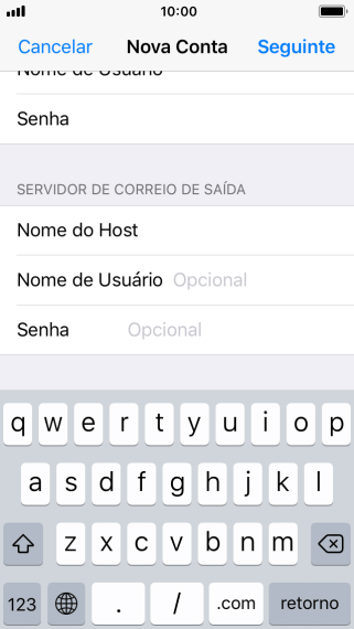 Pressione Nome de Usuário, e digite o nome de usuário da sua conta e-mail. Pressione Nome de Usuário, e digite o nome de usuário da sua conta e-mail.