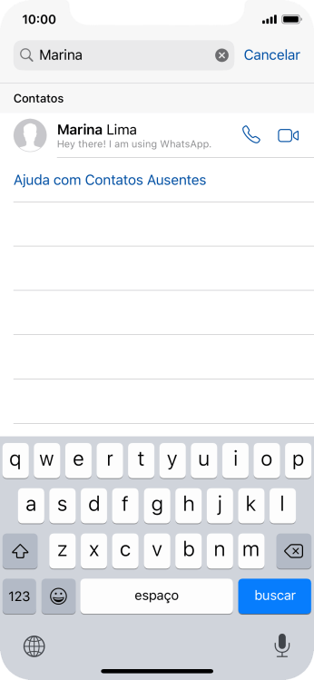 Pressione o ícone de chamada de voz ao lado do contato desejado para realizar uma chamada de voz para seu contato. Pressione o ícone de chamada de voz ao lado do contato desejado para realizar uma chamada de voz para seu contato.