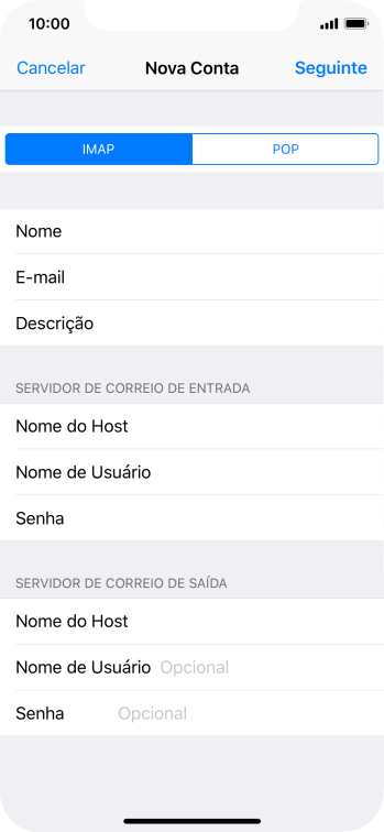 Pressione Nome de Usuário, e digite o nome de usuário da sua conta e-mail. Pressione Nome de Usuário, e digite o nome de usuário da sua conta e-mail.